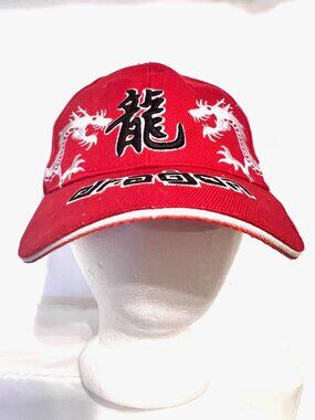 Dragon Embroidered Baseball Cap-Gothic Graphic-Adjustable Velcro Red/Black/White